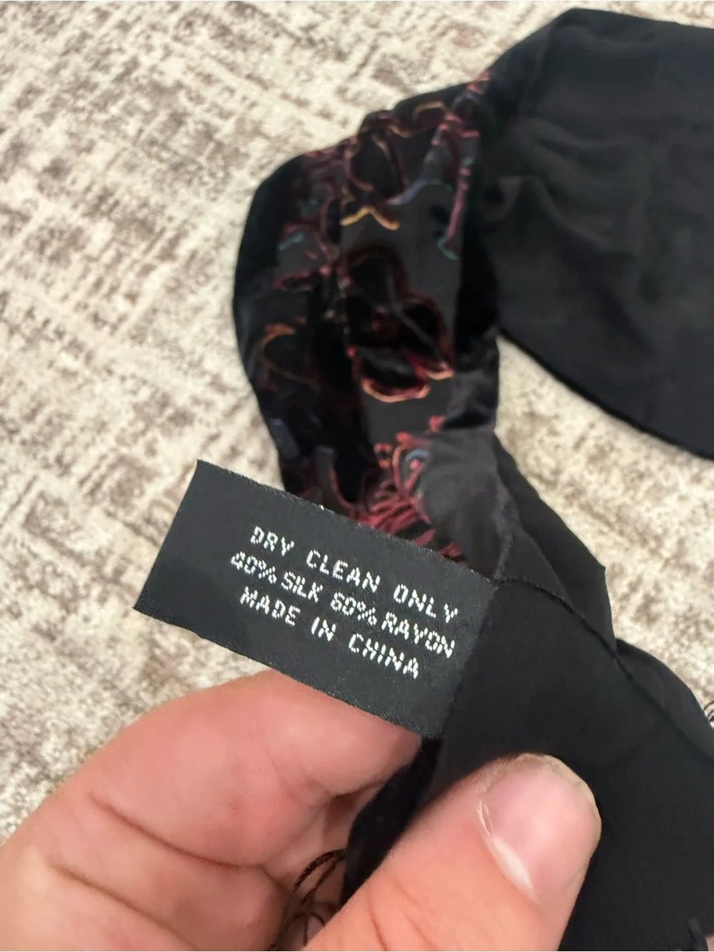 Andy Warhol Black Scarf with Red Floral Embroidery
